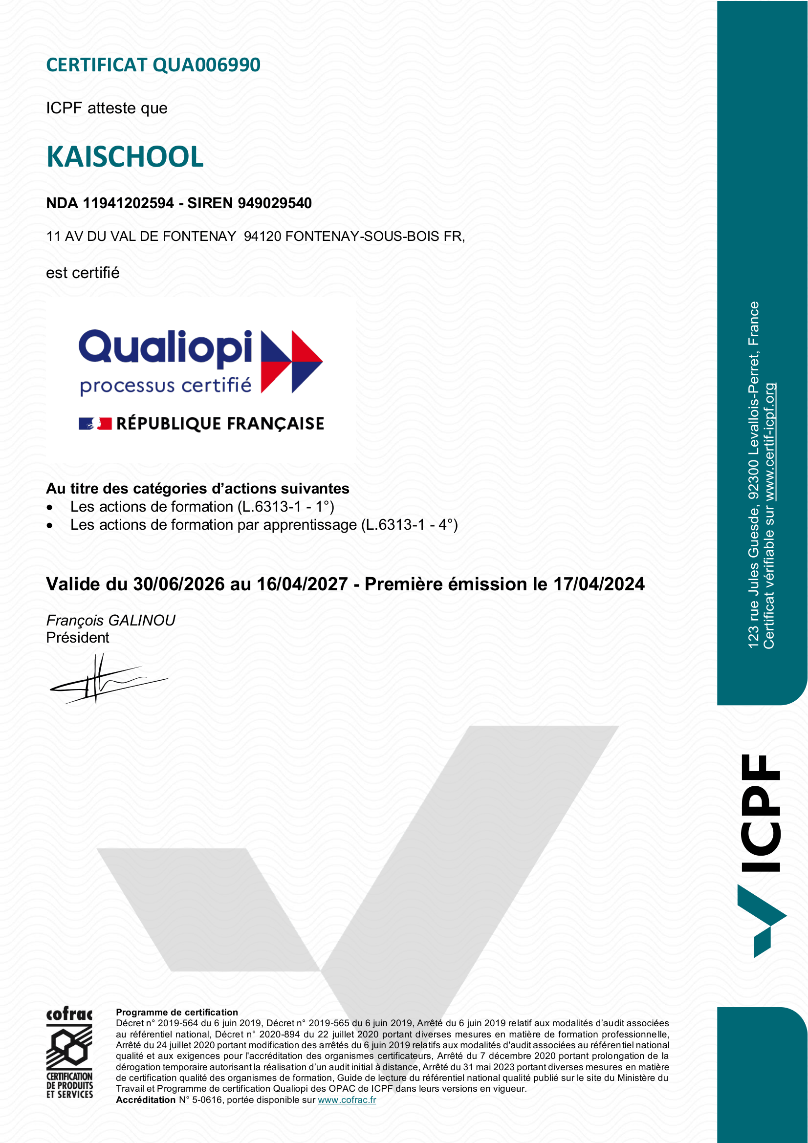 Certificat qualiopi